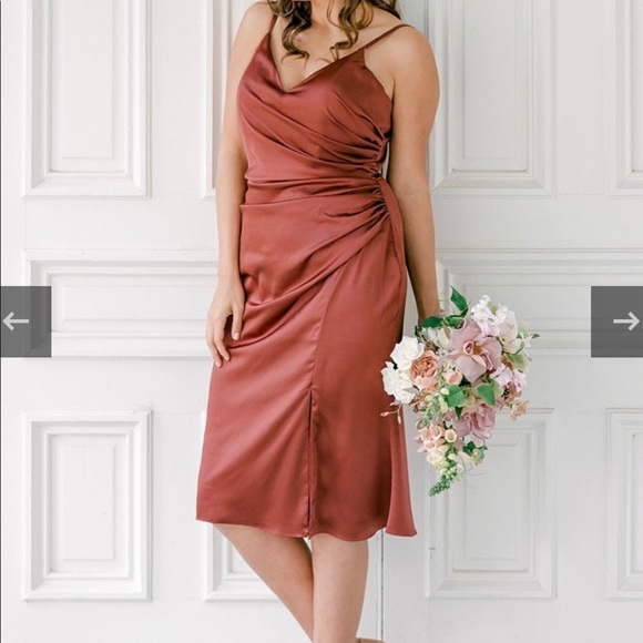 Revelry Rory Midi Gold Champagne Satin Dress - NEW WITH TAGS!!! - Picture 2 of 8